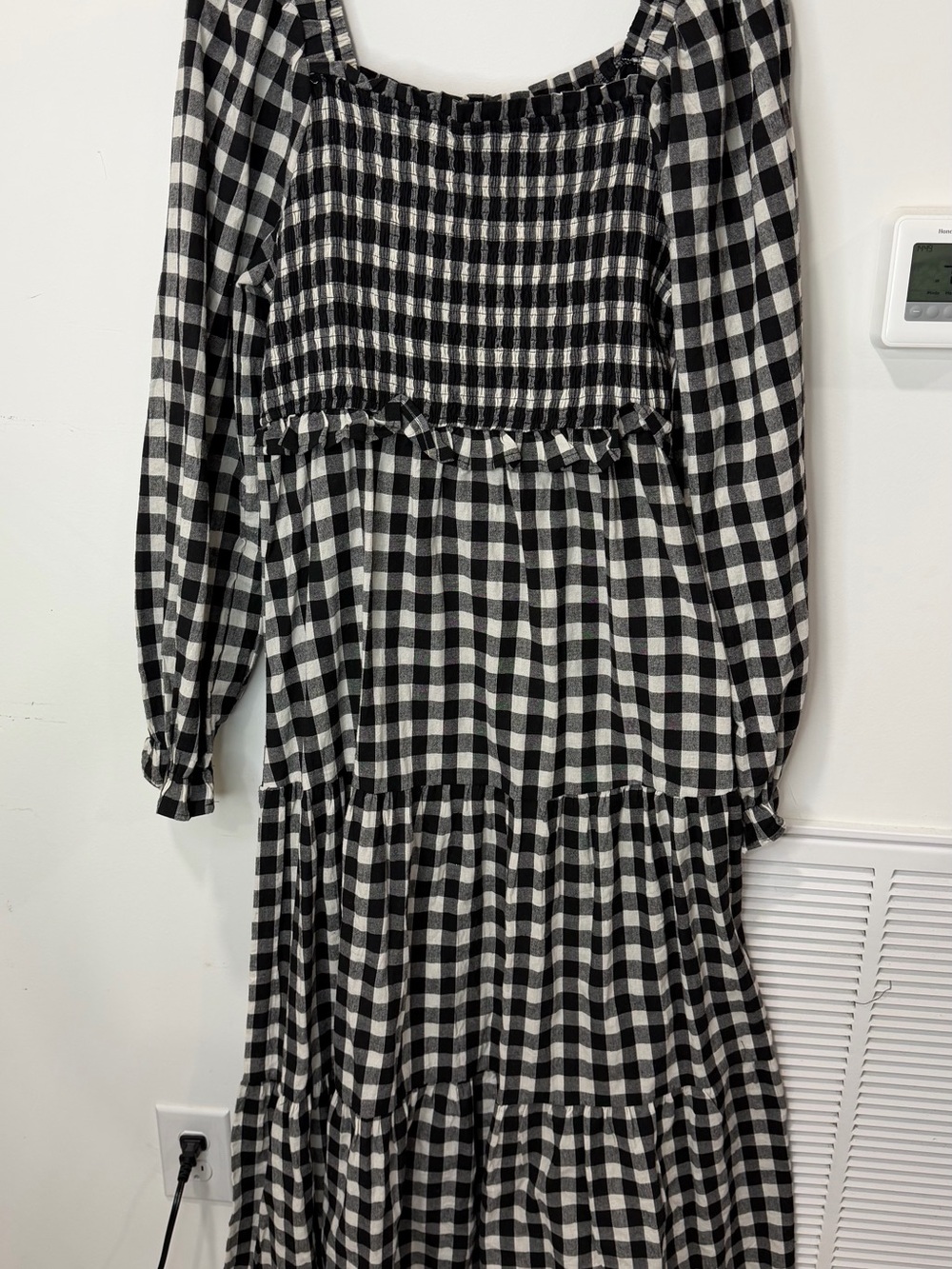 Black & White Gingham Square-Neck Midi Dress - Picture 2 of 7